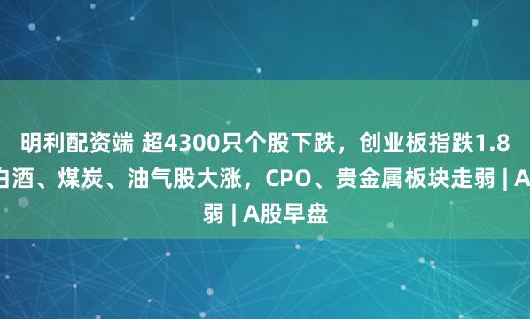 明利配资端 超4300只个股下跌，创业板指跌1.83%，白酒、煤炭、油气股大涨，CPO、贵金属板块走弱 | A股早盘
